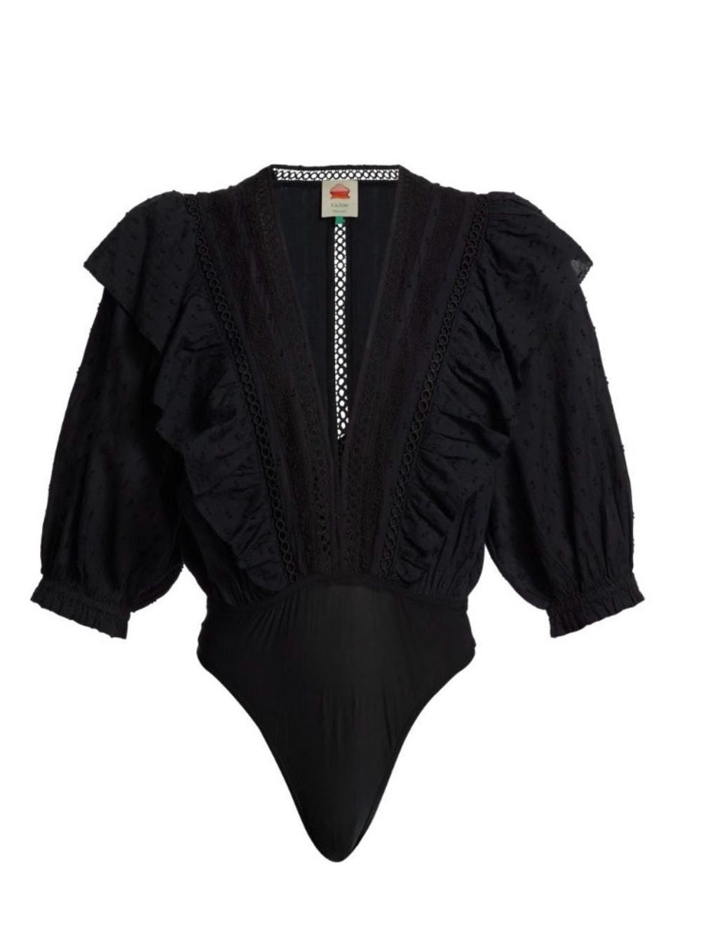 FARM Rio Women’s Swiss Dot Ruffle Lace One-Piece Bodysuit - Size M